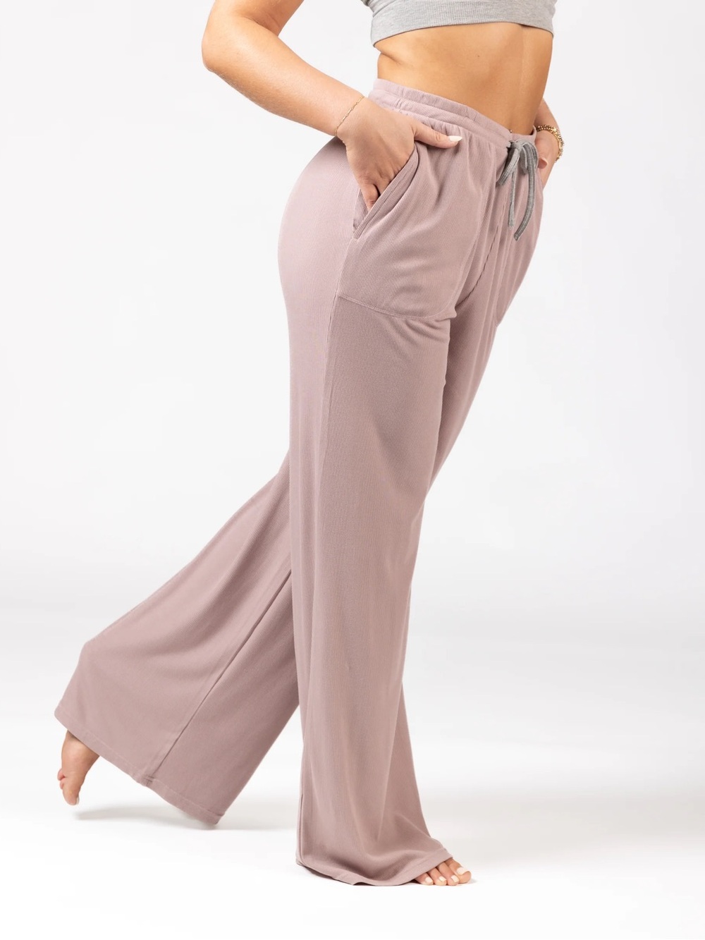 Soft lounge rib wide leg pant mauve